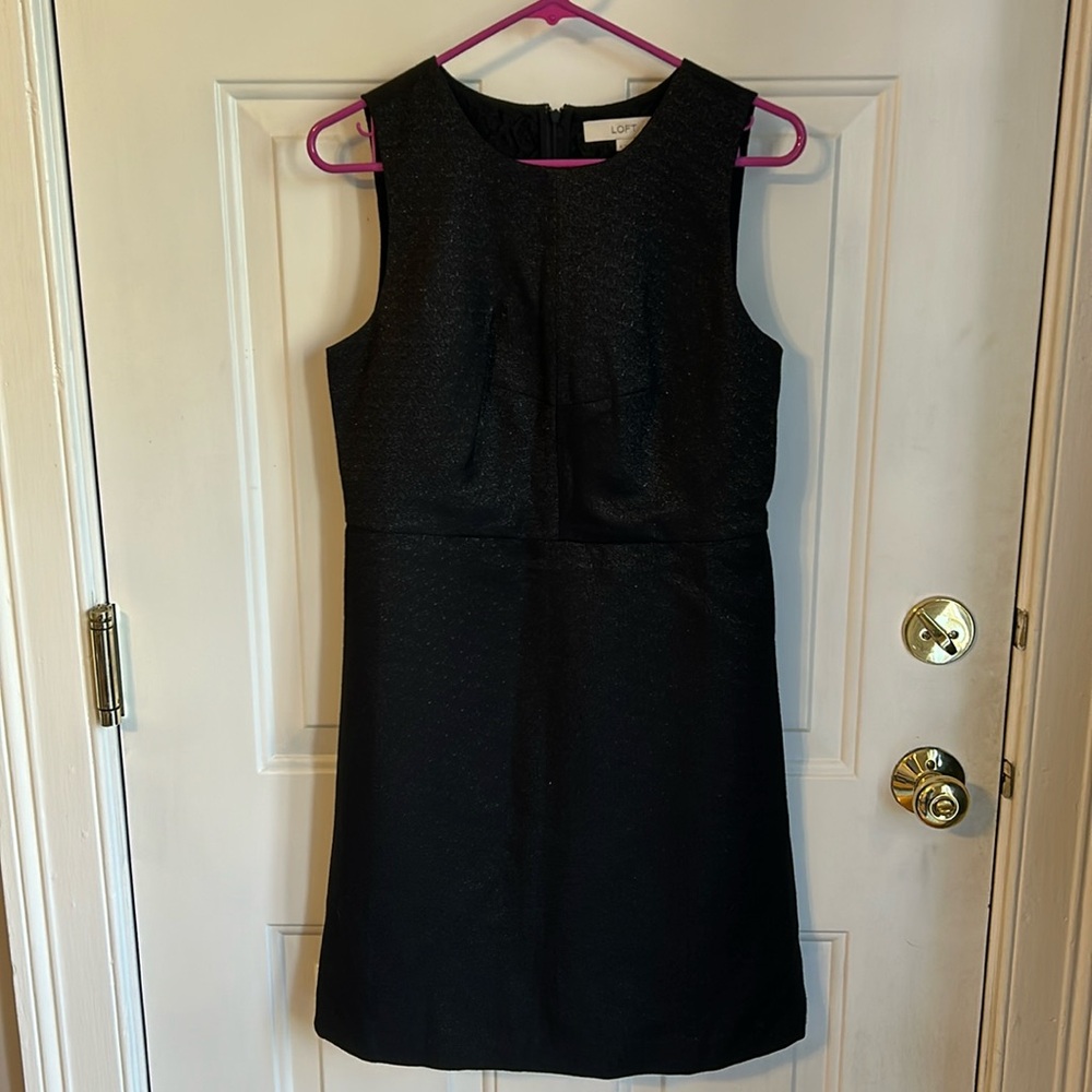 NWT LOFT Dress A Line Peekaboo Lace Back Party Black Silver Metallic